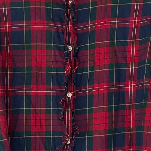 Lauren Ralph Lauren plaid button up ruffle front cotton academia preppy fall M - Picture 7 of 13